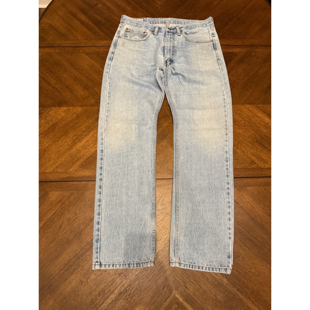 Levis 505 Regular Fit Straight Leg Jeans Light Wash Denim Mens 34x32 Blue